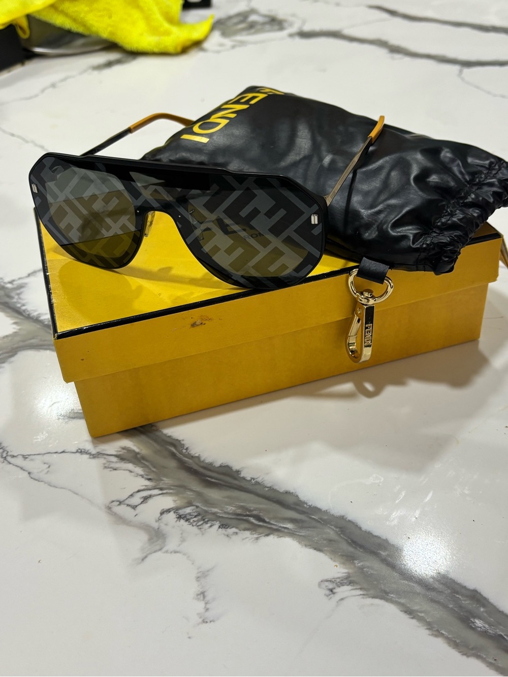 Fendi Unisex Black and Gold Shield Sunglasses